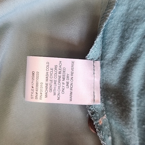 Women's Fortune + Ivy Bendry Mixed Material Tie Front Blouse, Green, Large, EUC - Picture 7 of 8